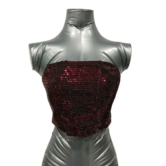 Sequin Strapless Top - Red - Picture 1 of 6